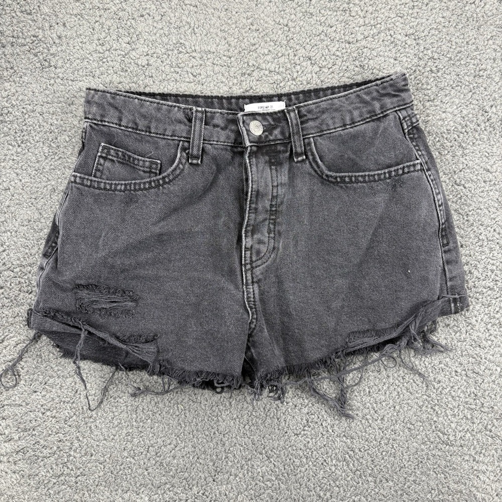 Forever 21 Shorts Women 27 (28x1) Blackā Denim Cutoff Jort